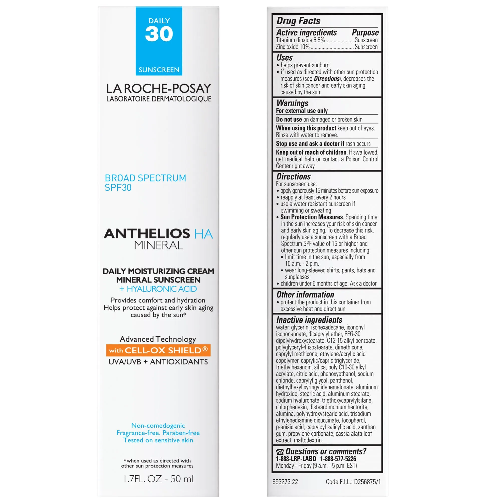 Anthelios HA Mineral Sunscreen Moisturizer SPF 30