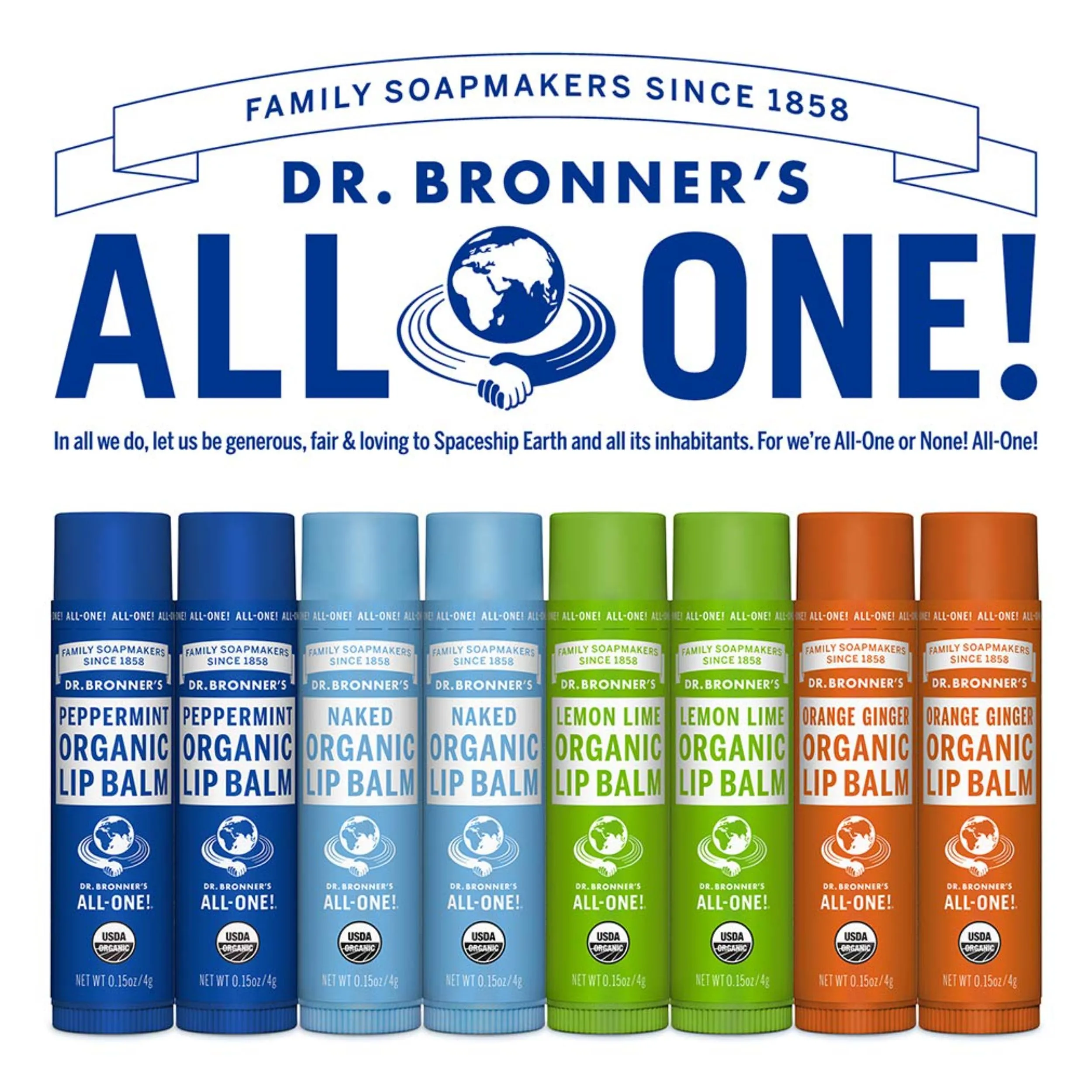 Dr. Bronner's - Organic Lip Balm (Naked, .15 ounce, 6-Pack) - Unscented, Made with Organic Beeswax & Avocado Oil, For Dry Lips, Hands, Chin or Cheeks