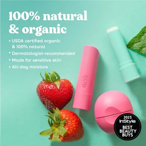 eos 100% Natural & Organic Lip Balm Sticks- Strawberry Sorbet, Vanilla Bean & Shea Better Body Lotion- Vanilla Cashmere, 24-Hour Moisture Skin Care, Lightweight & Non-Greasy