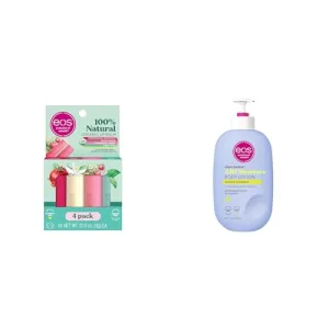 eos 100% Natural & Organic Lip Balm Sticks- Strawberry Sorbet, Vanilla Bean & Shea Better Body Lotion- Vanilla Cashmere, 24-Hour Moisture Skin Care, Lightweight & Non-Greasy