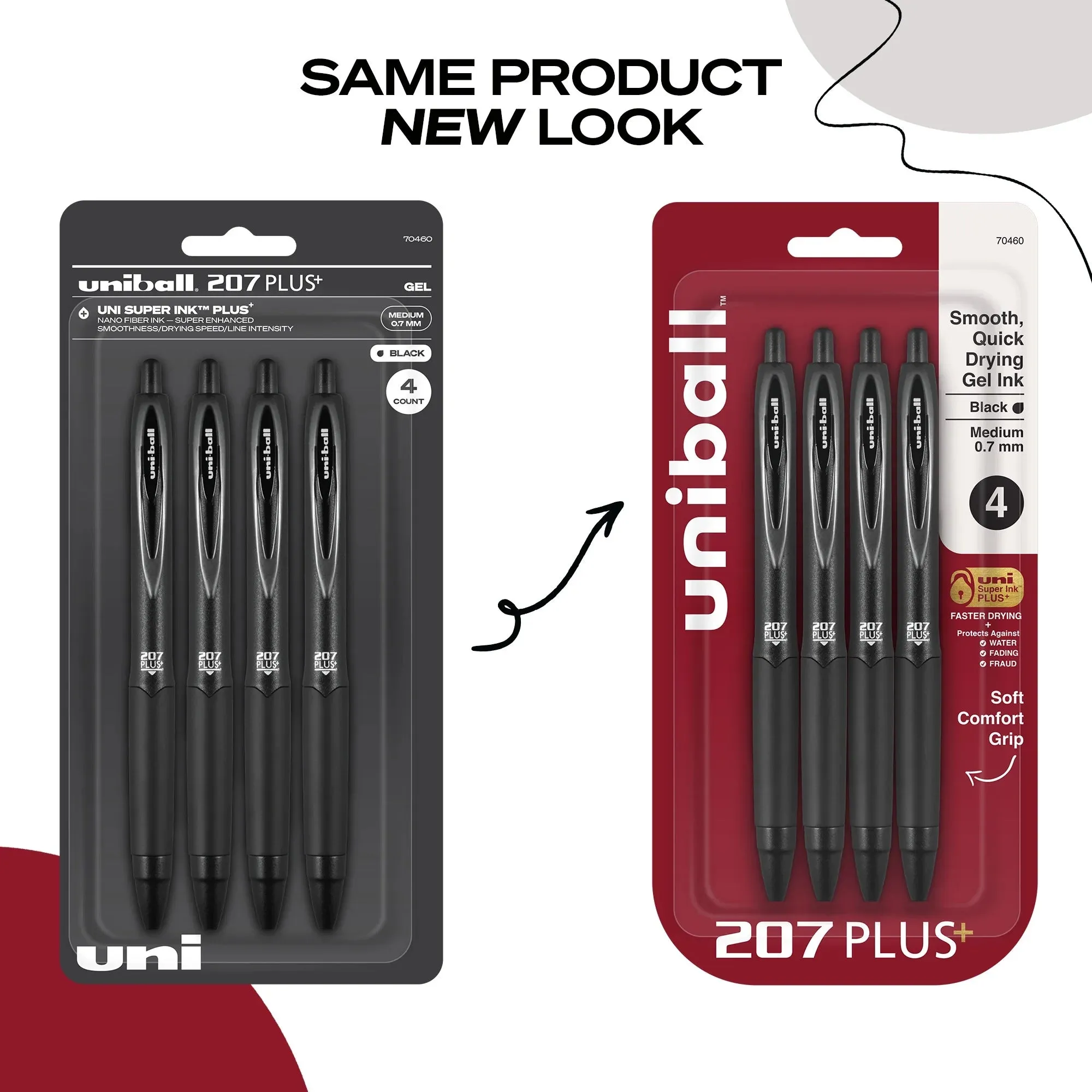 Uniball 207 Plus  Retractable Gel Pens, Medium Point (0.7mm), Black Ink, 4 Count