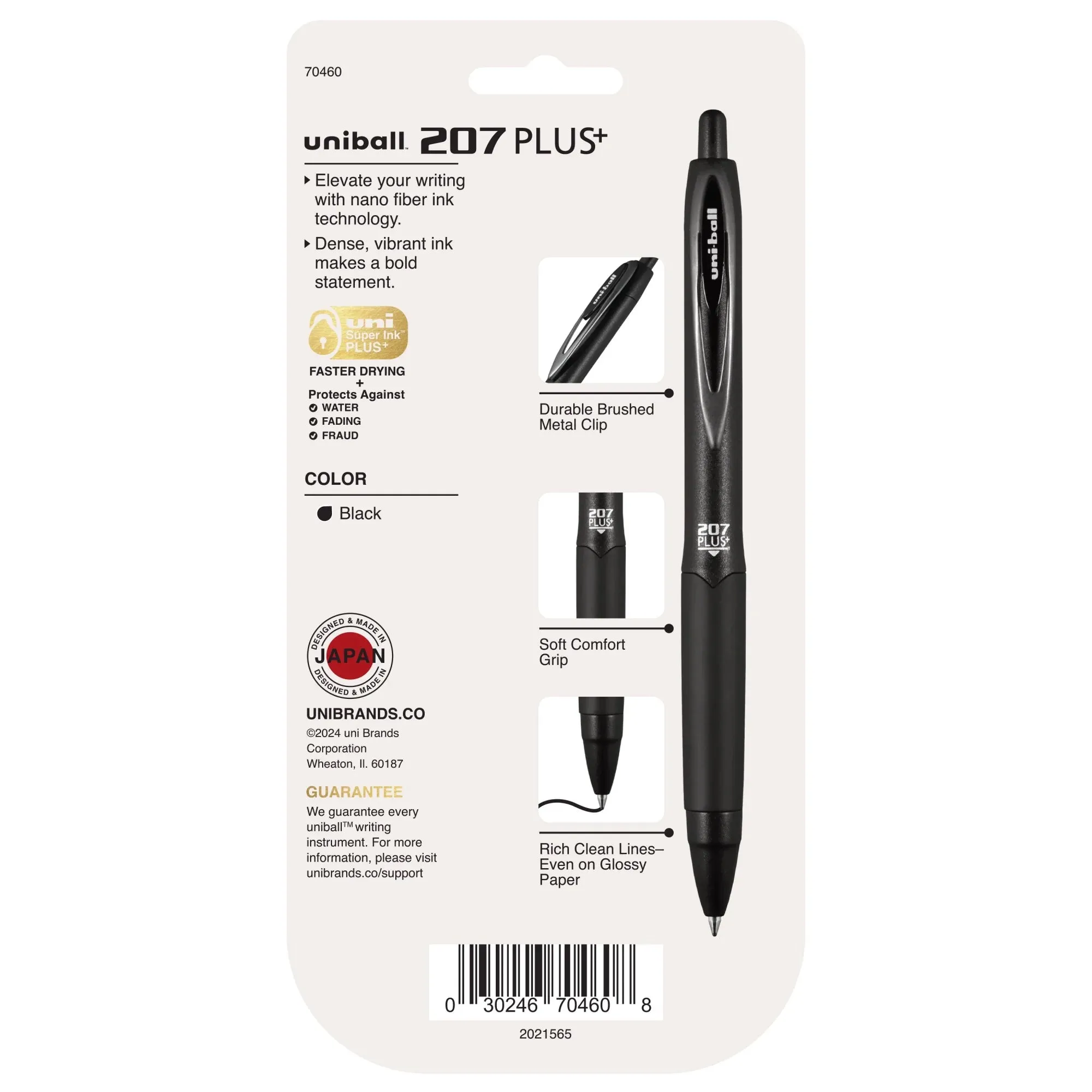 Uniball 207 Plus  Retractable Gel Pens, Medium Point (0.7mm), Black Ink, 4 Count