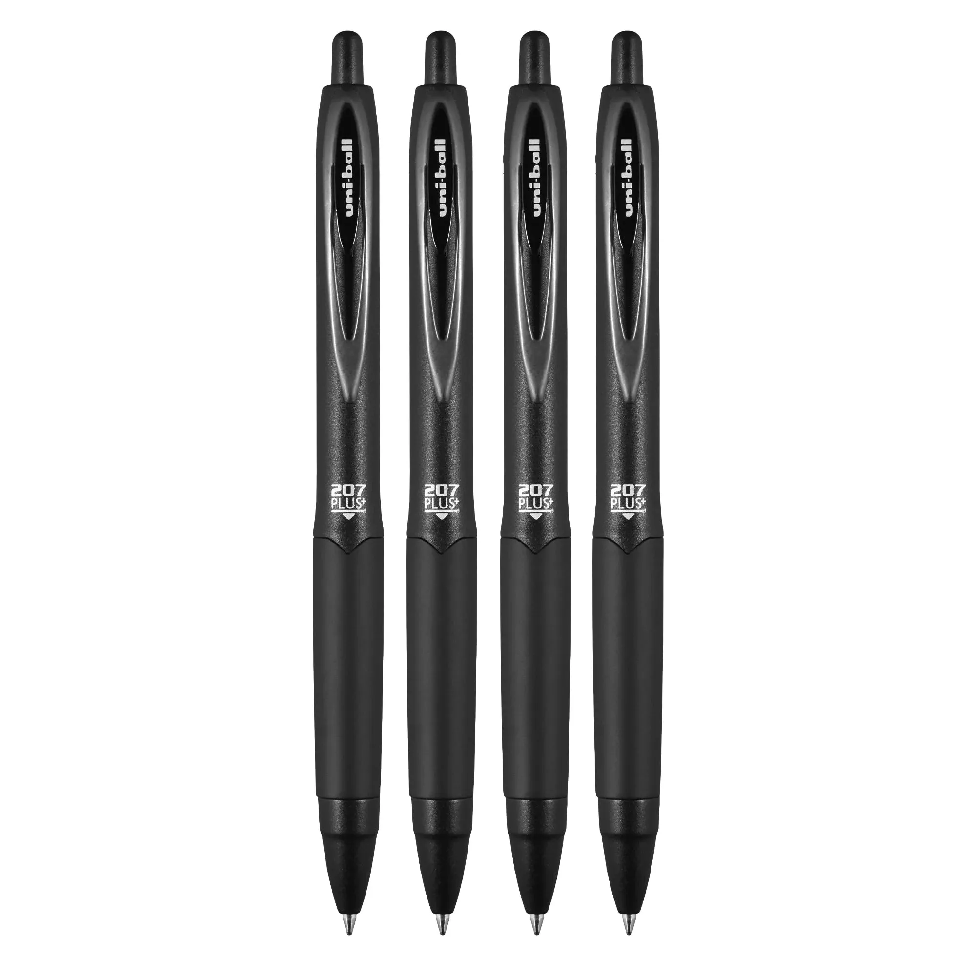 Uniball 207 Plus  Retractable Gel Pens, Medium Point (0.7mm), Black Ink, 4 Count